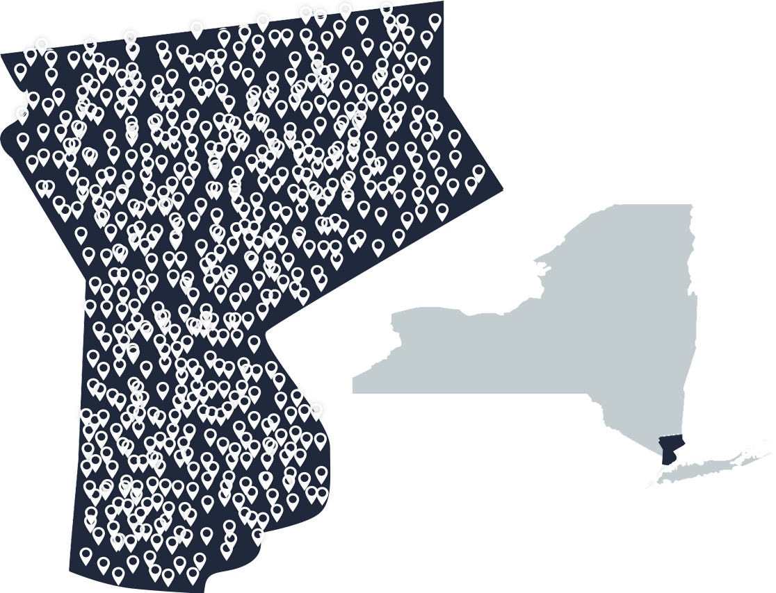 Map of Westchester homeowners using Dandelion Geothermal