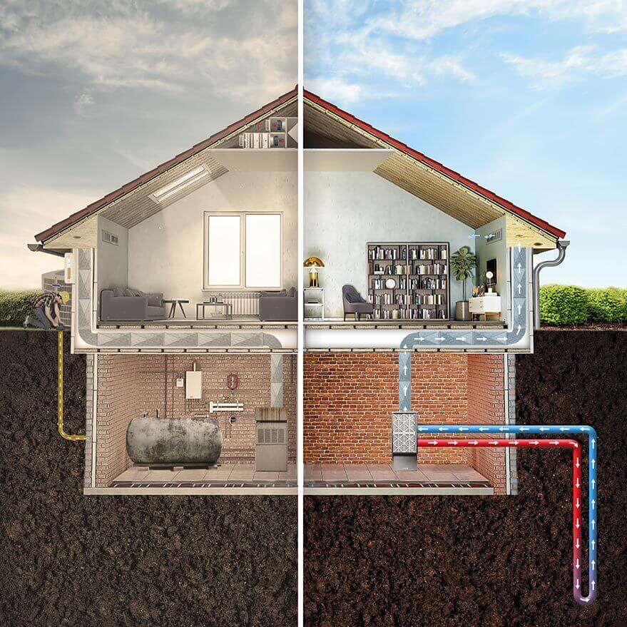 Geothermal vs. Gas comparison house